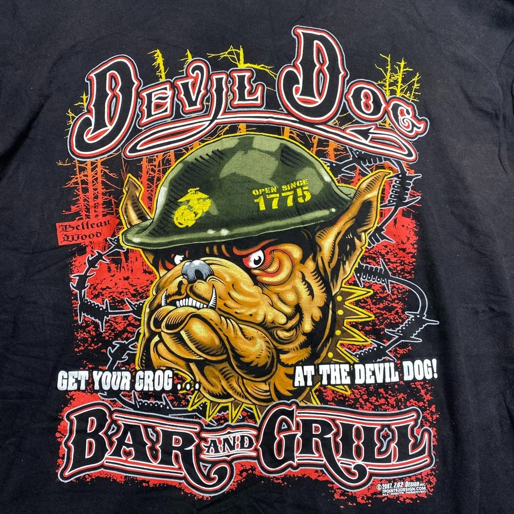 7.62 Design Devil Dog Bar & Grill 2007 Black T Shirt XL Military Marines Cut Off
